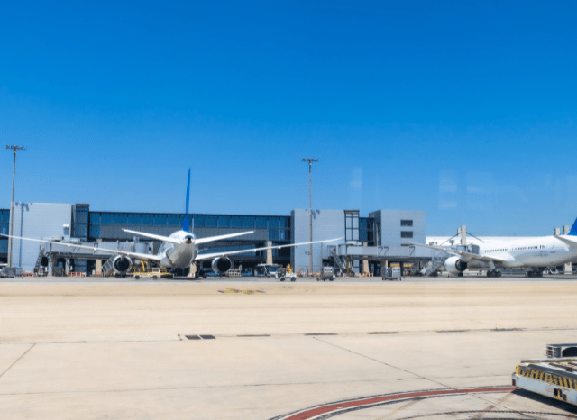 A panoramic view of airport activities