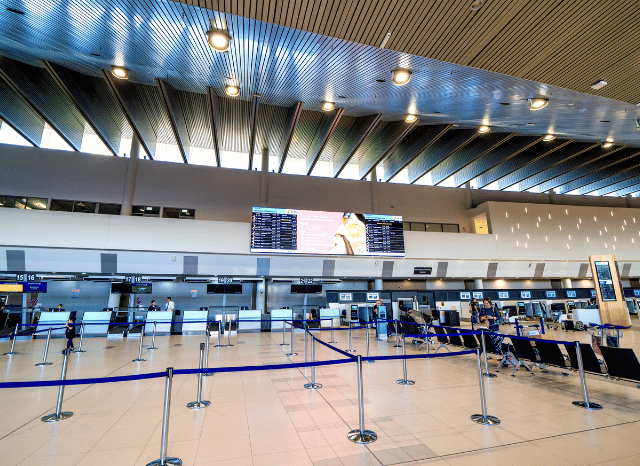Check-in desks inside an airport